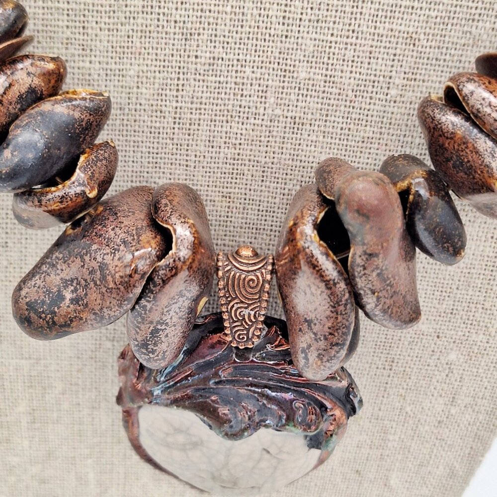 Marcia Merrins Signed Raku Face Bronze Pendant Whimsical Necklace Wearable Art - Picture 6 of 14